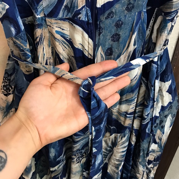 Vintage TALL GIRL jumpsuit one piece tropical floral extra wide flowy legs - Picture 8 of 16